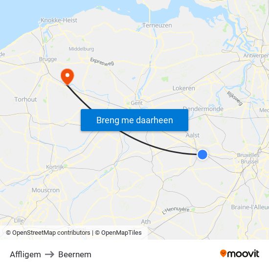 Affligem to Beernem map