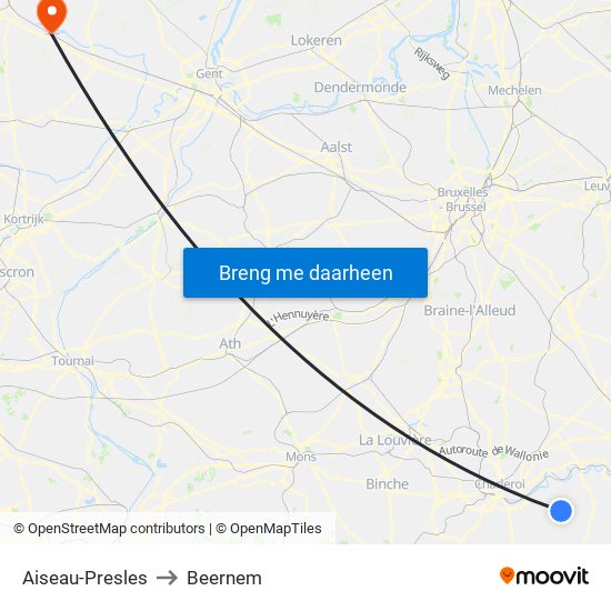 Aiseau-Presles to Beernem map