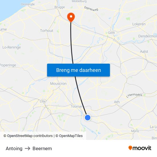 Antoing to Beernem map