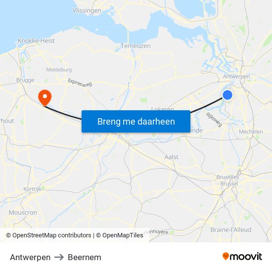 Antwerpen to Beernem map