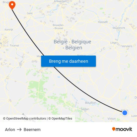 Arlon to Beernem map