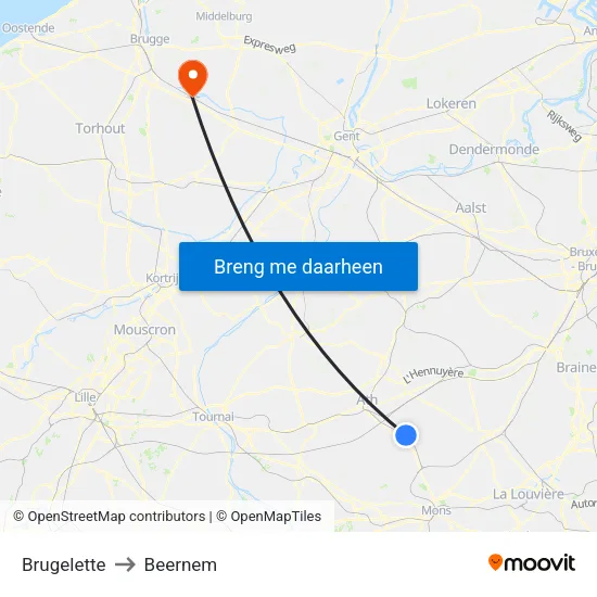 Brugelette to Beernem map