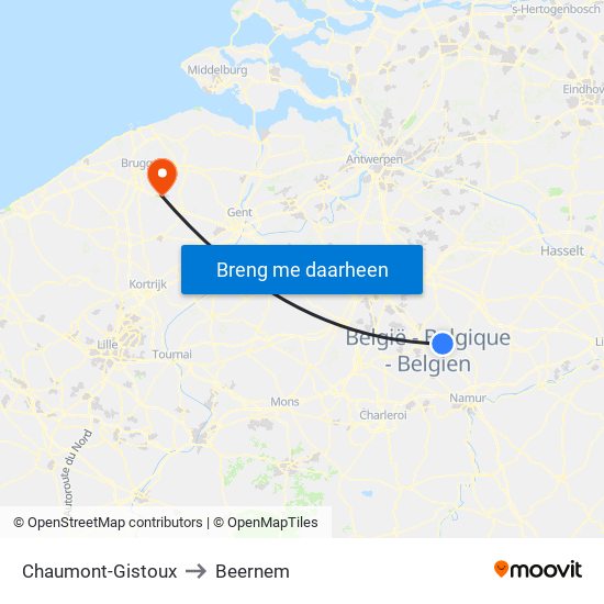 Chaumont-Gistoux to Beernem map