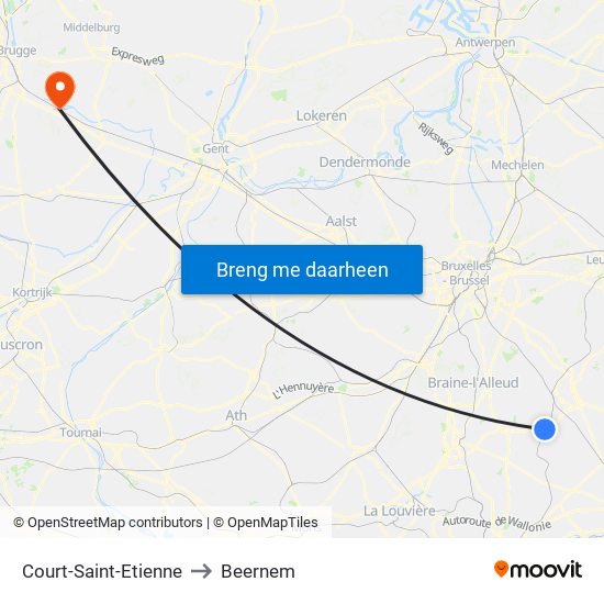 Court-Saint-Etienne to Beernem map