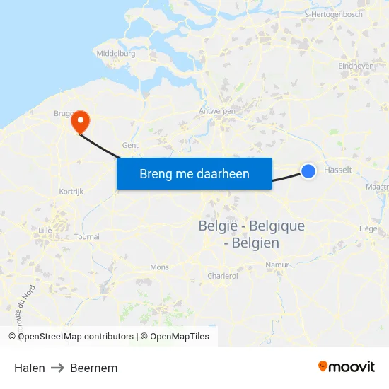 Halen to Beernem map