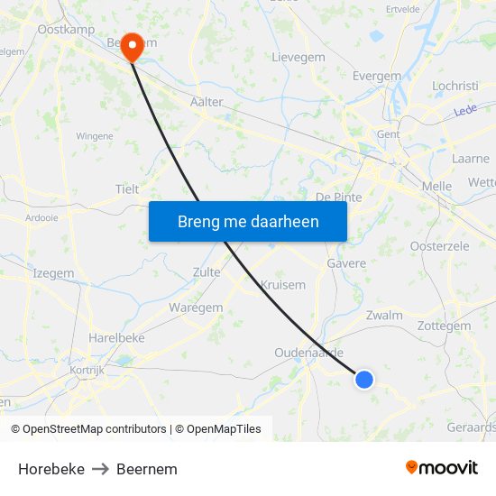 Horebeke to Beernem map