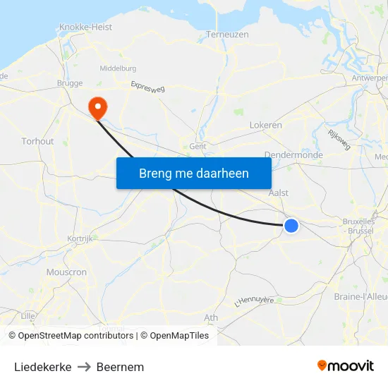 Liedekerke to Beernem map