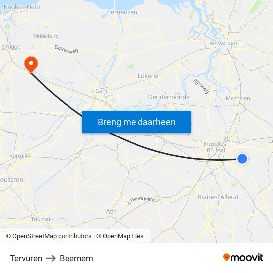 Tervuren to Beernem map