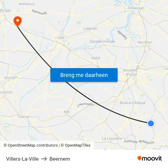 Villers-La-Ville to Beernem map