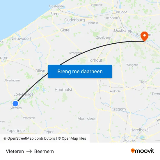 Vleteren to Beernem map