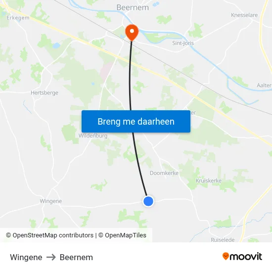 Wingene to Beernem map