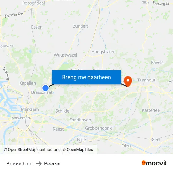 Brasschaat to Beerse map