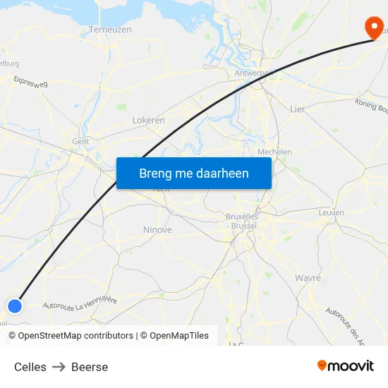 Celles to Beerse map