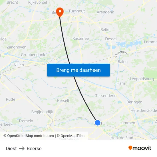 Diest to Beerse map