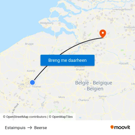 Estaimpuis to Beerse map