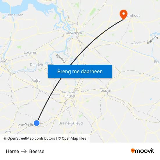 Herne to Beerse map