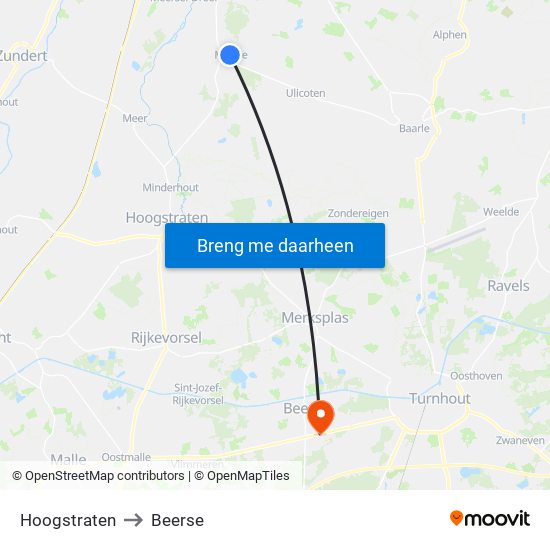 Hoogstraten to Beerse map