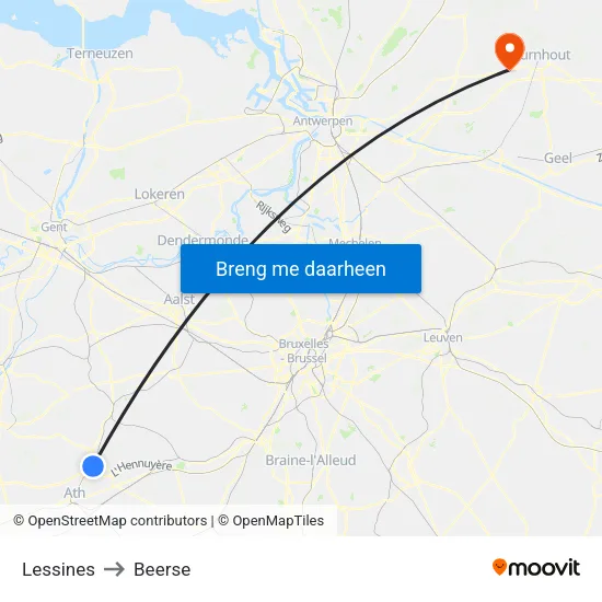 Lessines to Beerse map