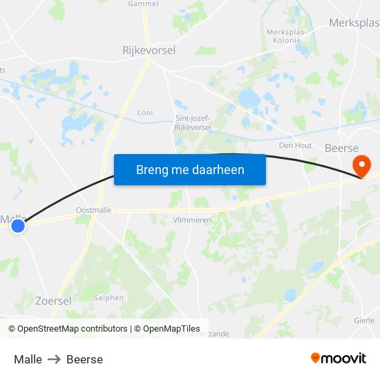 Malle to Beerse map