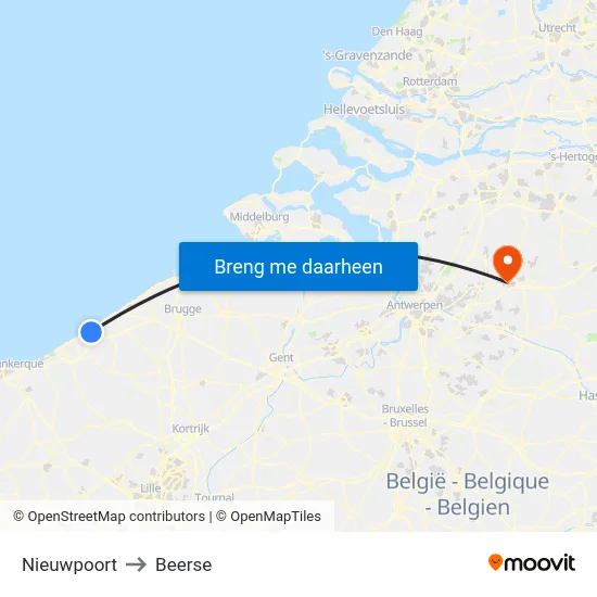 Nieuwpoort to Beerse map