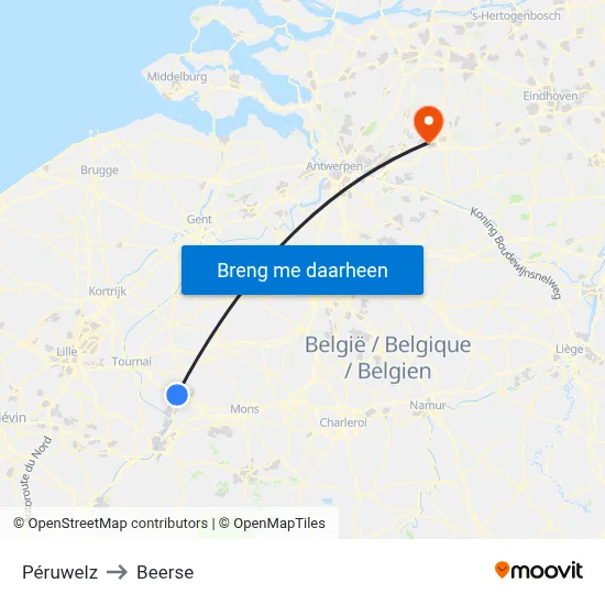 Péruwelz to Beerse map