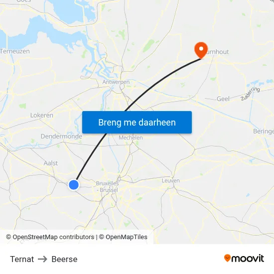 Ternat to Beerse map