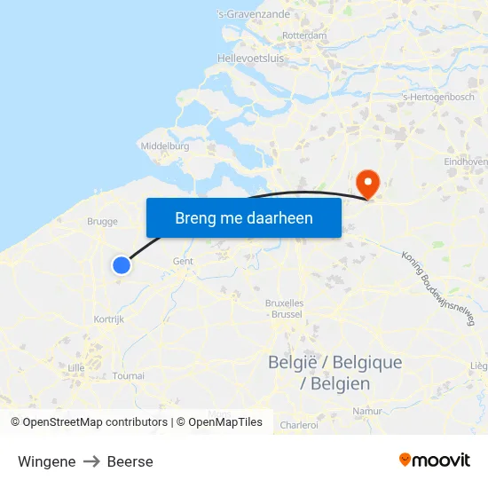 Wingene to Beerse map