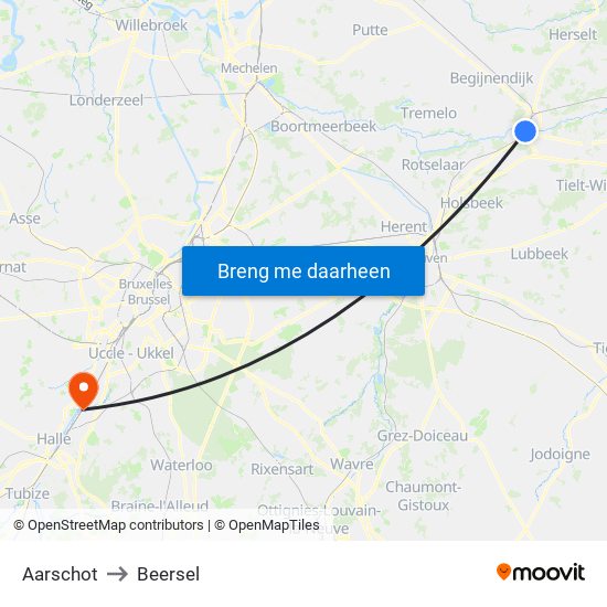 Aarschot to Beersel map