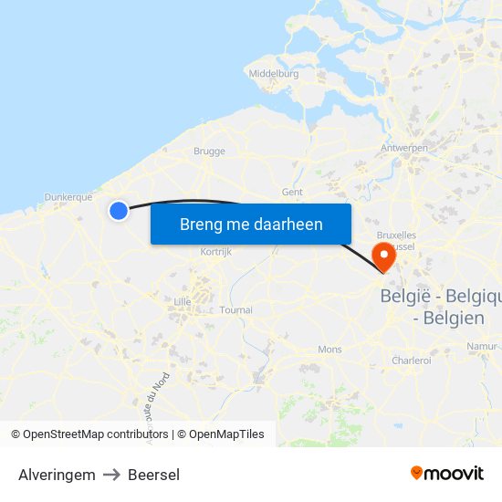 Alveringem to Beersel map