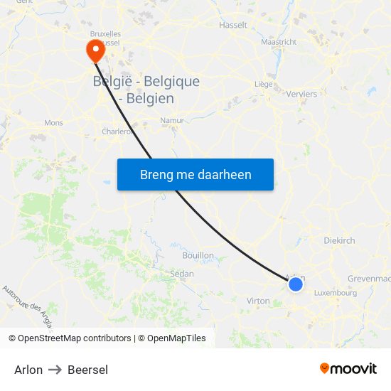 Arlon to Beersel map