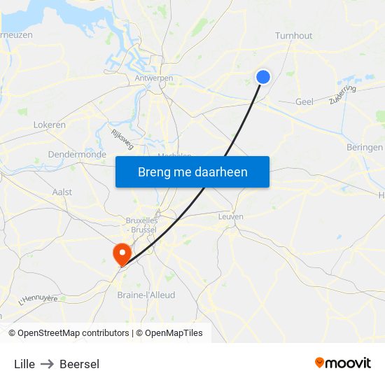 Lille to Beersel map