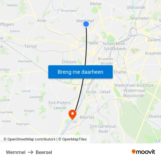 Wemmel to Beersel map