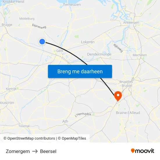 Zomergem to Beersel map
