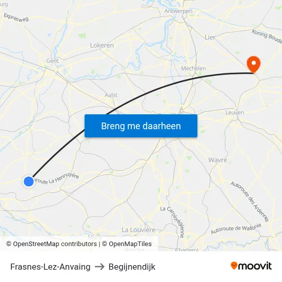 Frasnes-Lez-Anvaing to Begijnendijk map