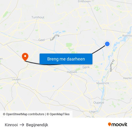 Kinrooi to Begijnendijk map