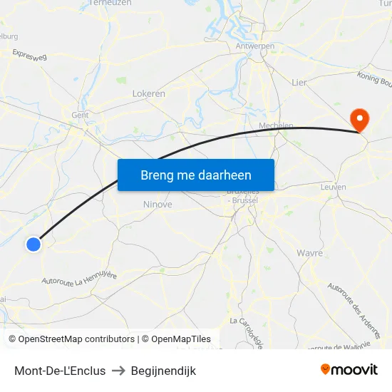 Mont-De-L'Enclus to Begijnendijk map