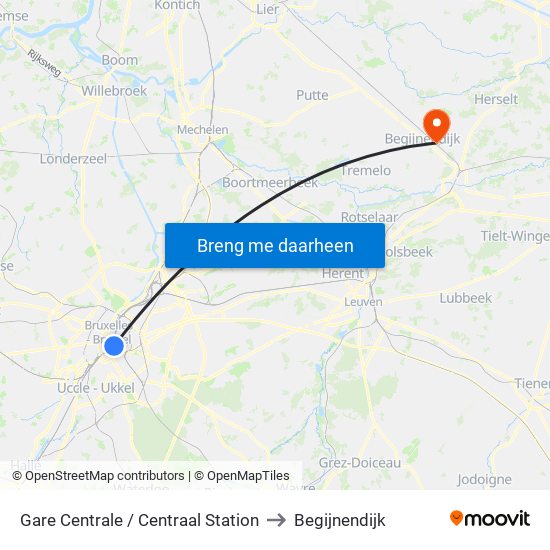 Gare Centrale / Centraal Station to Begijnendijk map