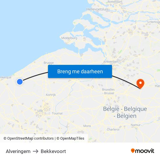 Alveringem to Bekkevoort map