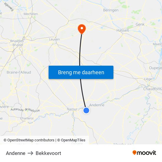 Andenne to Bekkevoort map