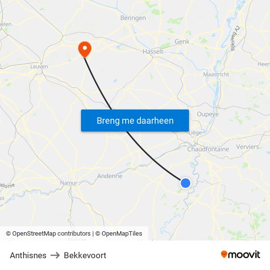 Anthisnes to Bekkevoort map