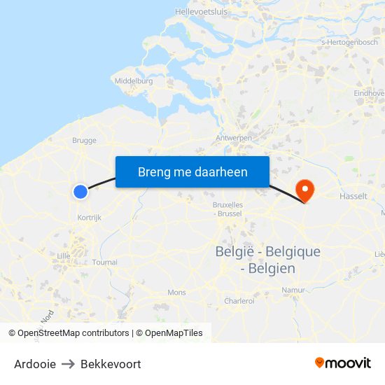 Ardooie to Bekkevoort map