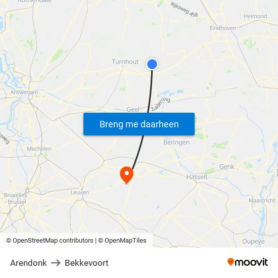 Arendonk to Bekkevoort map