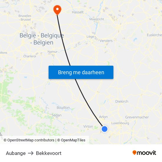 Aubange to Bekkevoort map