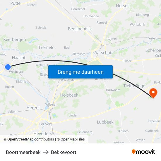 Boortmeerbeek to Bekkevoort map