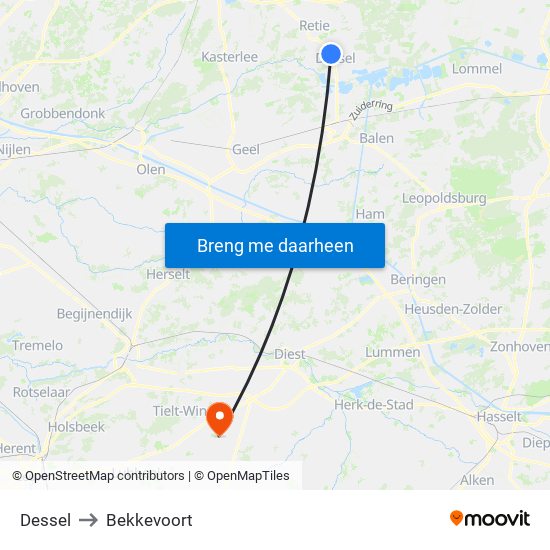 Dessel to Bekkevoort map