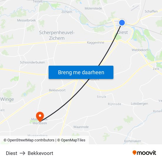 Diest to Bekkevoort map