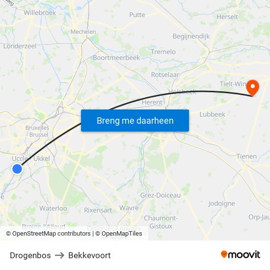 Drogenbos to Bekkevoort map