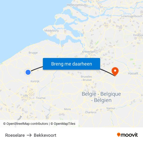 Roeselare to Bekkevoort map