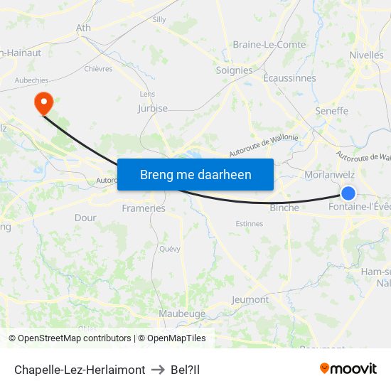Chapelle-Lez-Herlaimont to Bel?Il map