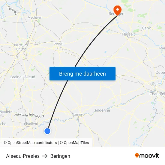Aiseau-Presles to Beringen map